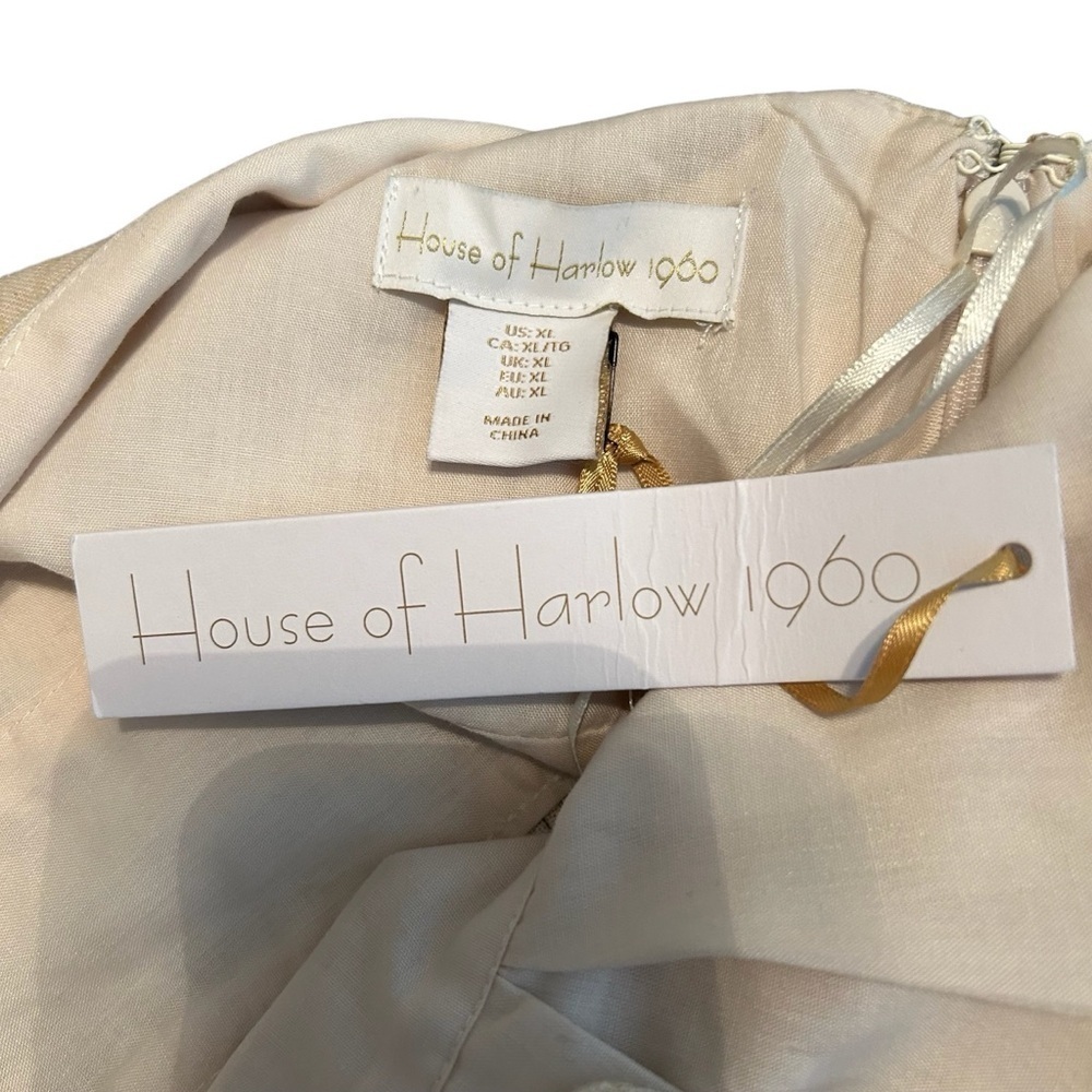 House of Harlow 1960 Cream and Brown Floral & Leaf Tiered Linen Blend Maxi Dress - Picture 12 of 16